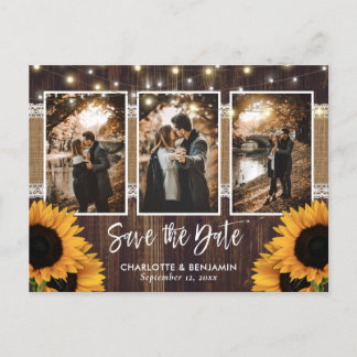 Rustic Country Wood Sunflower Photo Save The Date Announcement Postcard
