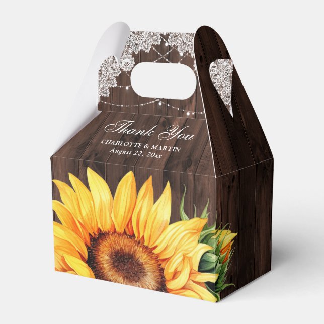 Rustic Country Wood Sunflower Wedding Thank You Favor Box (Front Side)