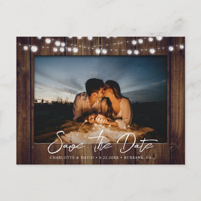Rustic Country Wood Wedding Photo Save The Date Announcement Postcard (Front)