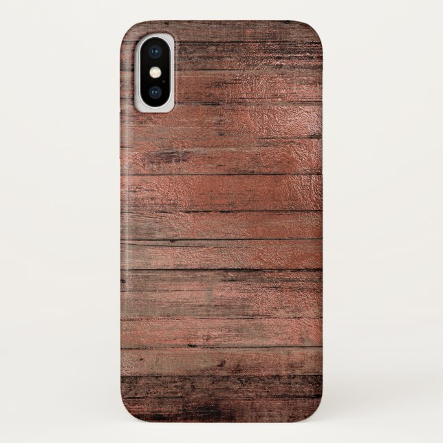 Rustic Country Wood with Girly Rose Gold Foil Case-Mate iPhone Case (Back)