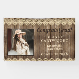 Rustic Country Wood with Lace Photo Graduation Banner