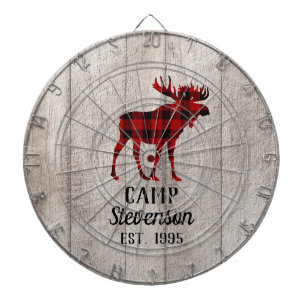 Rustic Country Wood With Plaid Moose Dartboard
