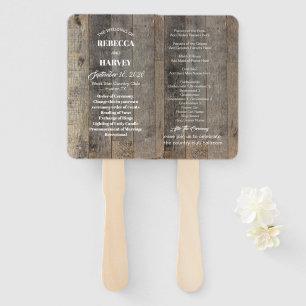 rustic country woodgrain barn wedding programs hand fan