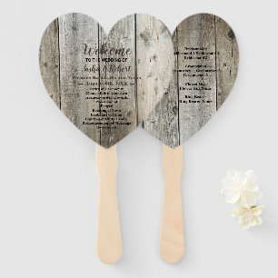 rustic country woodgrain barn wedding programs hand fan
