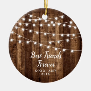Rustic Country Woodgrain Best Friends Forever BFF Ceramic Ornament
