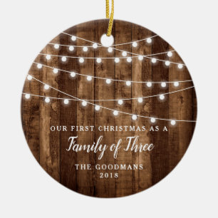 Rustic Country Woodgrain New Baby Family Ceramic Ornament