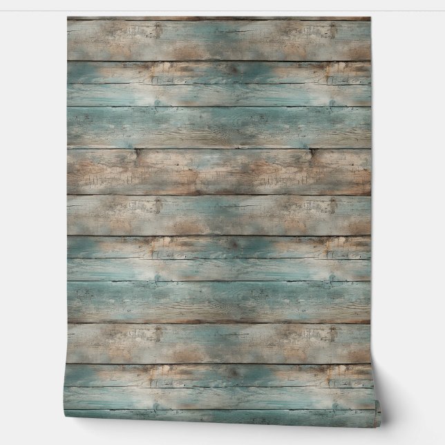 Rustic Country Worn Blue Wooden Fence Boards  Wallpaper (Unrolling)