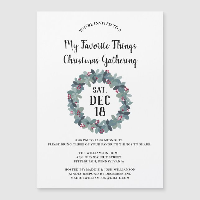 Rustic Country Wreath Plaid Christmas Party Magnet (Front)