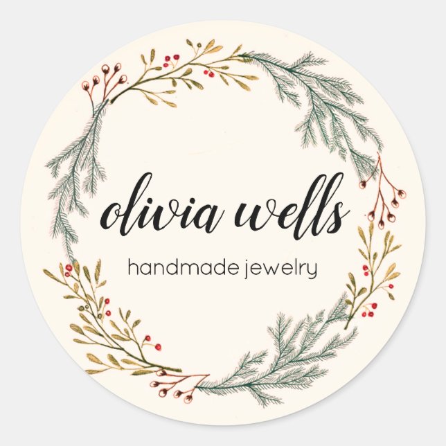 Rustic Country Wreath Signature  Script Classic Round Sticker (Front)