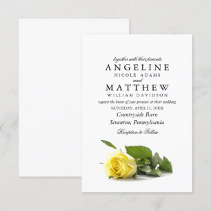Rustic Country Yellow Rose Classy Floral Wedding Invitation