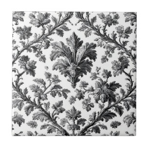 Rustic Countryside Floral Motif Monochrome Elegant Tile