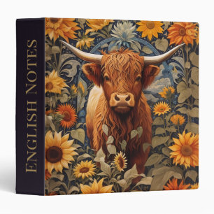 Rustic Countryside Highland Cow Sunflowers Binder