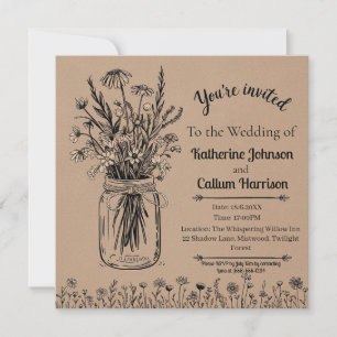 Rustic Countryside Wildflower Wedding Design Invitation