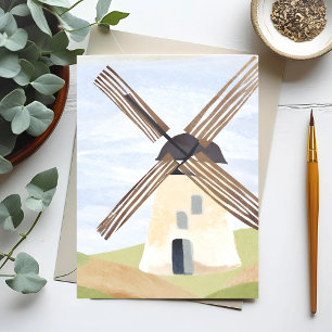 Rustic Countryside Windmill Nature Watercolor Postcard
