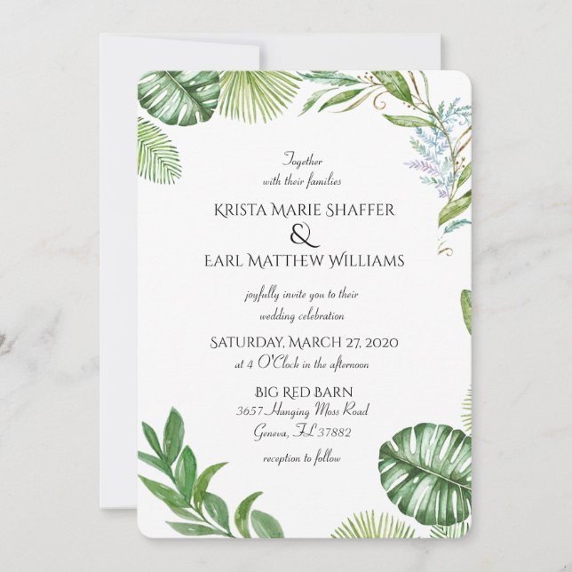 Rustic County Greenery Wedding Invitations (Front)