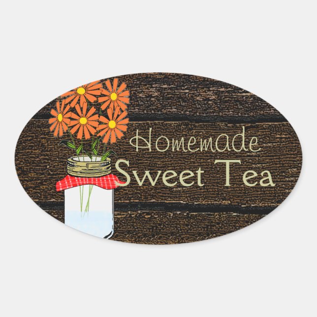 Rustic County Mason Jar Homemade Sweet Tea Oval Sticker (Front)