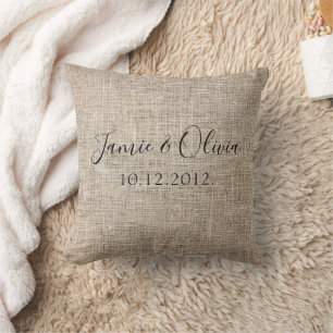 Rustic Couple names wedding date Throw Pillow