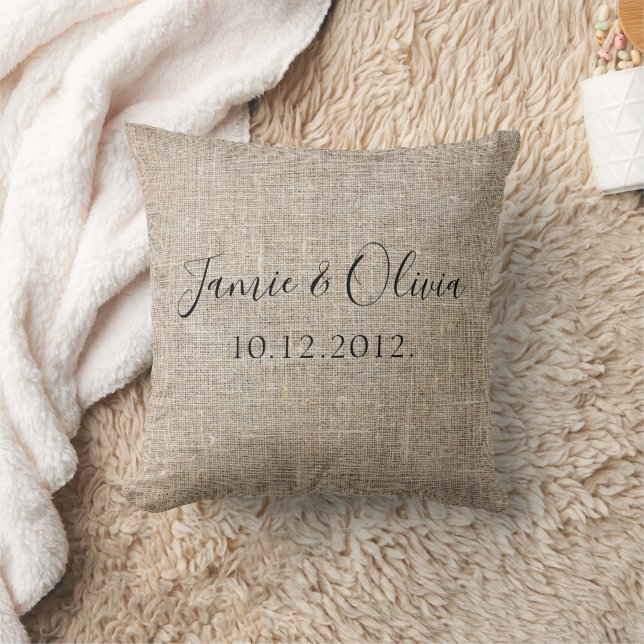 Rustic Couple names wedding date Throw Pillow (Blanket)