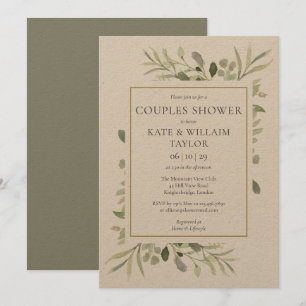 Rustic Couples Baby Shower Watercolor Greenery Invitation