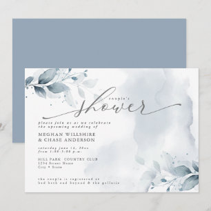 Rustic Couple's Shower Dusty Blue Foliage Invitat Invitation