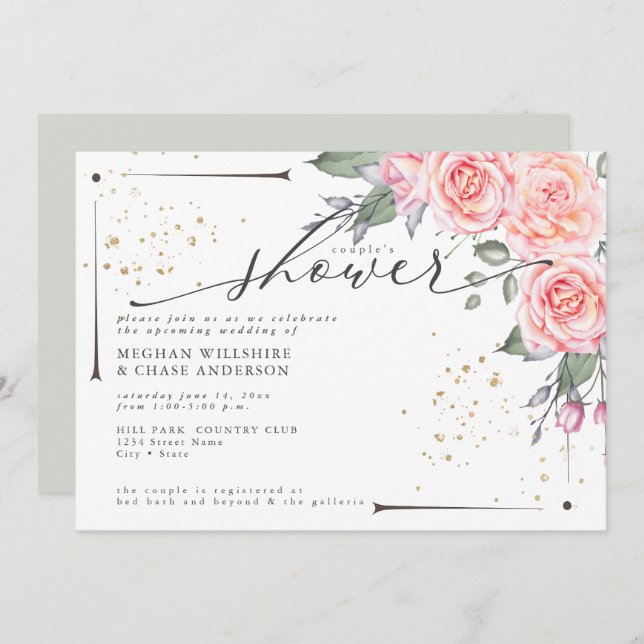 Rustic Couple's Shower Dusty Green Foliage Invitat Invitation (Front/Back)