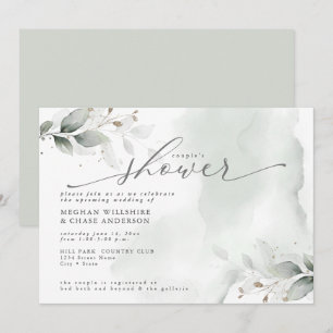 Rustic Couple's Shower Dusty Green Foliage Invitat Invitation