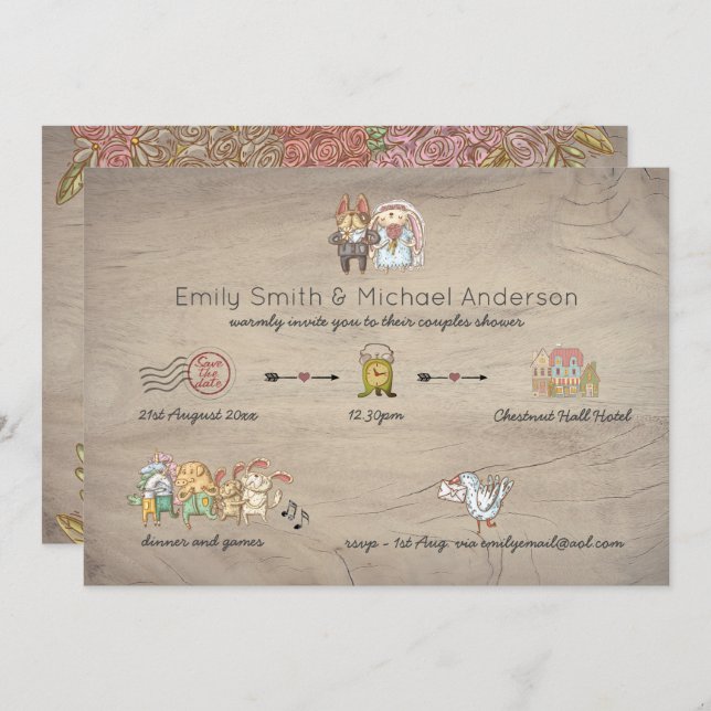 Rustic Couples Shower Invites Floral Handdrawn (Front/Back)