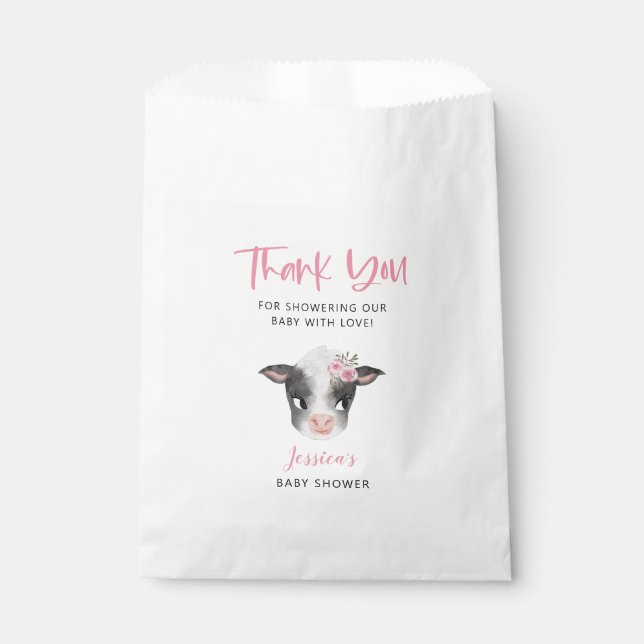 Rustic Cow Farm Theme Girl Baby Shower Favour Bag (Front)