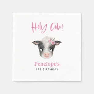 Rustic Cow Pink Birthday Party Napkin