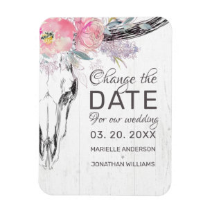 Rustic Cow Skull Boho Floral Blush Change the Date Magnet