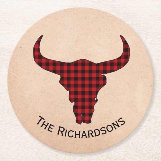 Rustic Cow Skull Personalized Paper Coasters (Front)