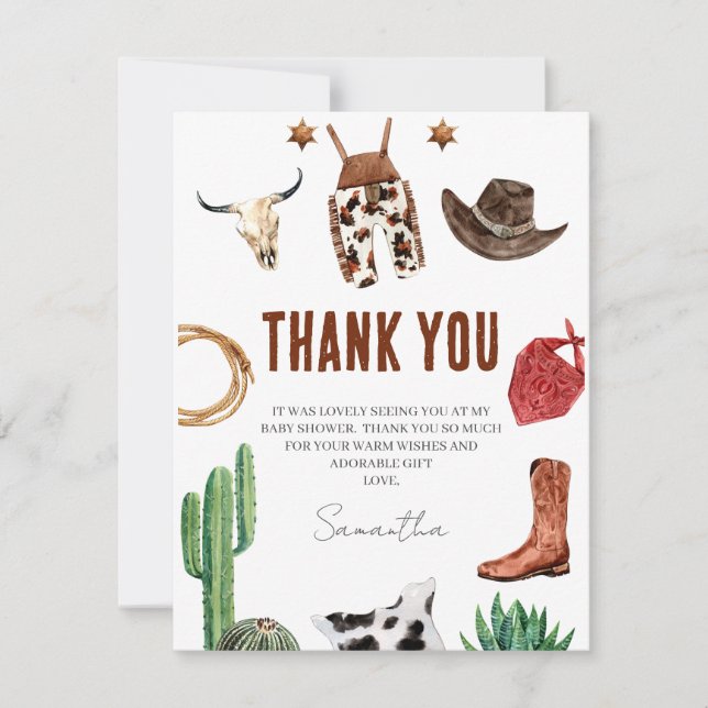 Rustic Cowboy Baby Shower Thank You Card (Front)