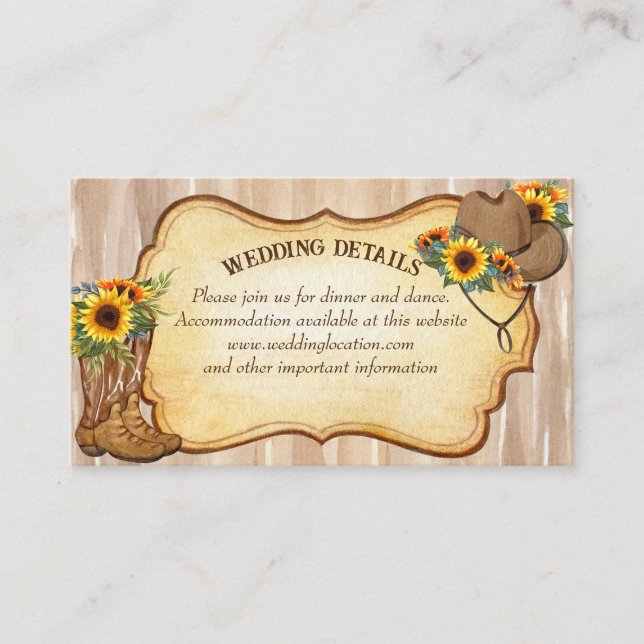 Rustic cowboy boots and hat sunflowers watercolor  enclosure card (Front)