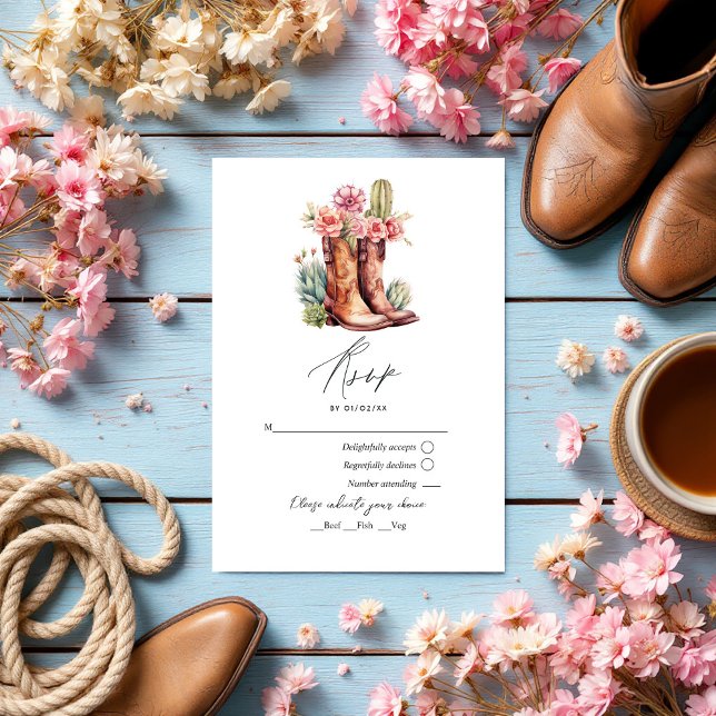 Rustic Cowboy Boots and Saddle Floral Wedding RSVP Card (Rustic Cowboy Boots and Saddle Floral Wedding RSVP Card)