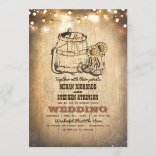 Rustic Cowboy Boots and String Lights Fall Wedding Invitation