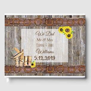 Rustic Cowboy Boots and Sunflower Wedding Guest Bo Book