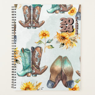 Rustic Cowboy Boots and Sunflowers Watercolor Planner