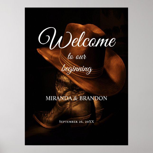 Rustic Cowboy Boots Country Wedding Welcome Sign (Front)