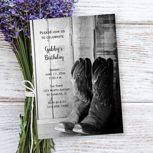 Rustic Cowboy Boots Country Western Birthday Party Invitation (Creator Uploaded)