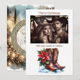 Rustic Cowboy Boots Country & Western Personalized Holiday Card