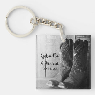 Rustic Cowboy Boots Country Western Wedding Keychain