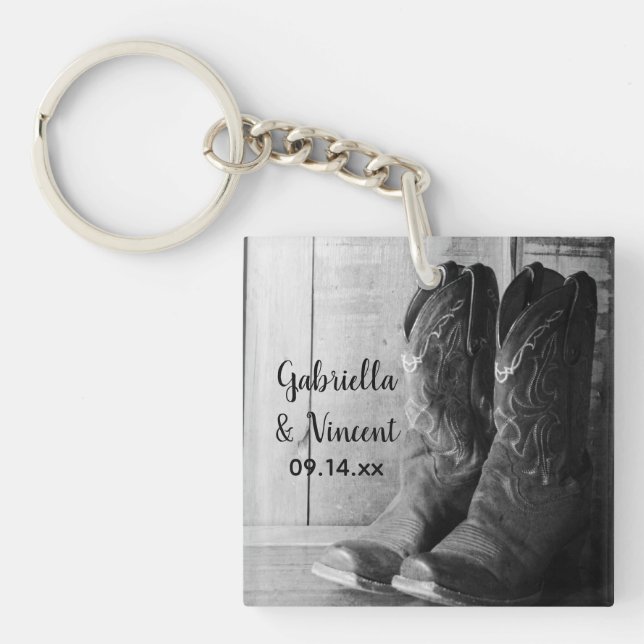 Rustic Cowboy Boots Country Western Wedding Keychain (Front)