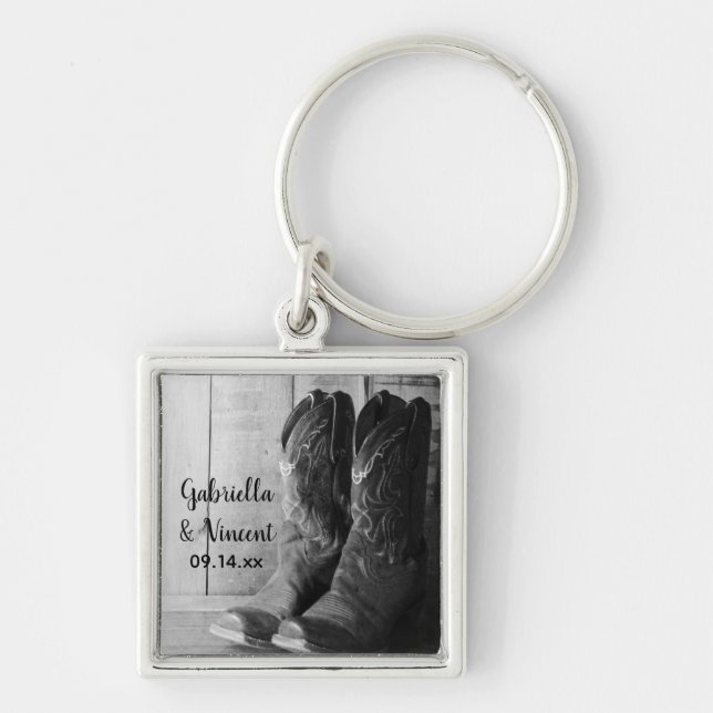 Rustic Cowboy Boots Country Western Wedding Keychain (Front)