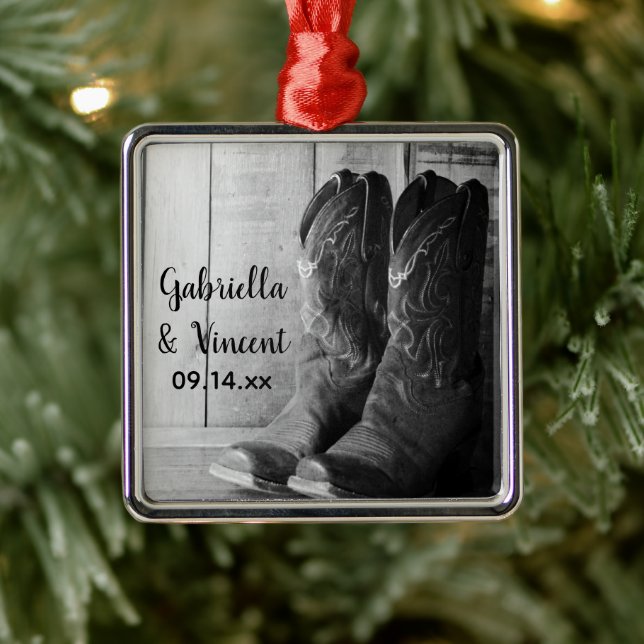 Rustic Cowboy Boots Country Western Wedding Metal Ornament (Tree)