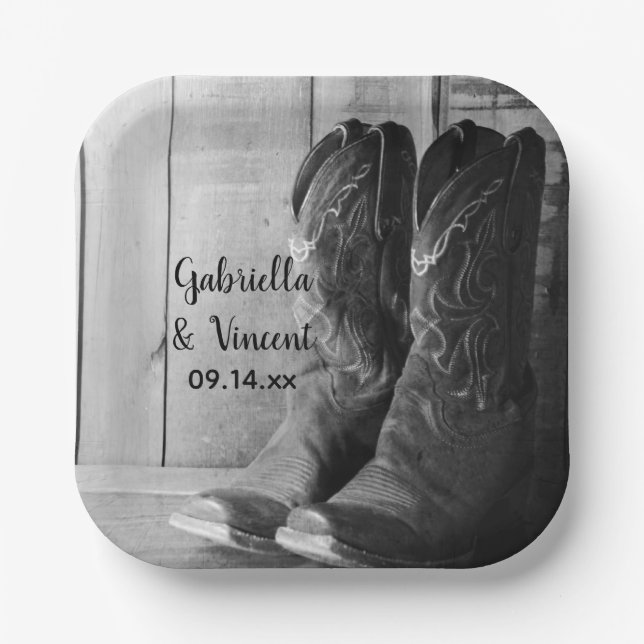 Rustic Cowboy Boots Country Western Wedding Paper Plate (Front)