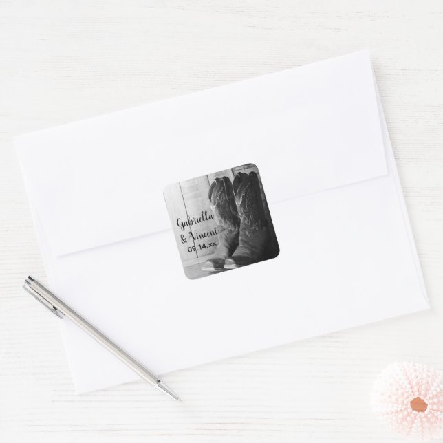 Rustic Cowboy Boots Country Western Wedding Square Sticker (Envelope)