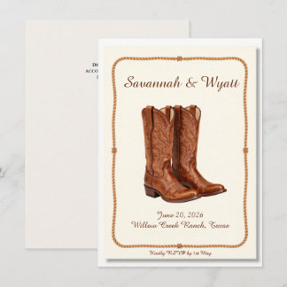 Rustic Cowboy Boots Rope Border Wedding Invitation