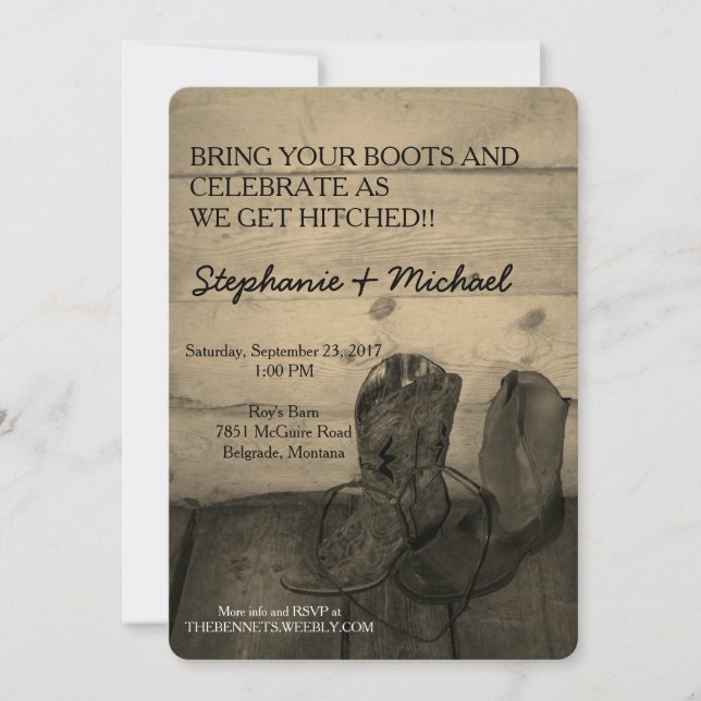 Rustic Cowboy Boots Wedding Invitation (Front)