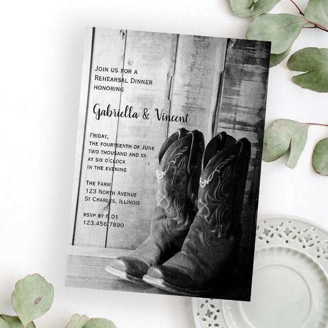 Rustic Cowboy Boots Wedding Rehearsal Dinner Invitation (Creator Uploaded)