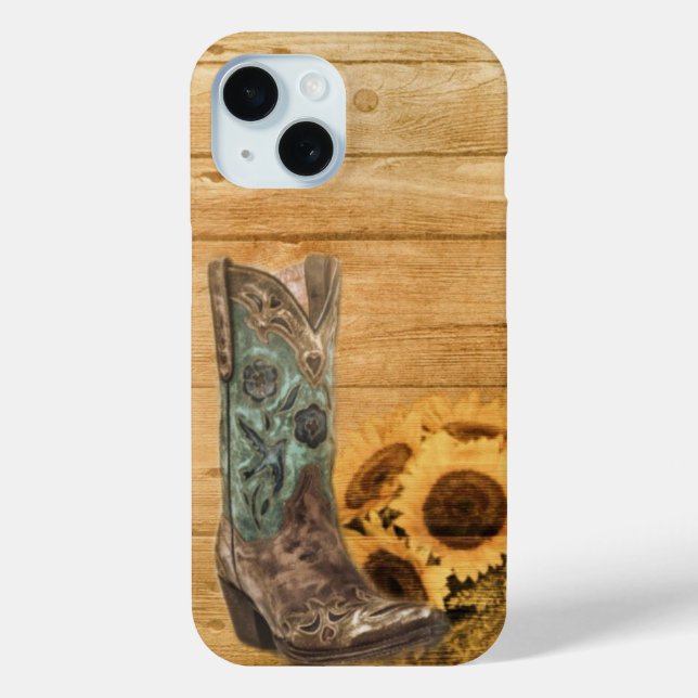 rustic cowboy boots western barn wood sunflower Case-Mate iPhone case (Back)